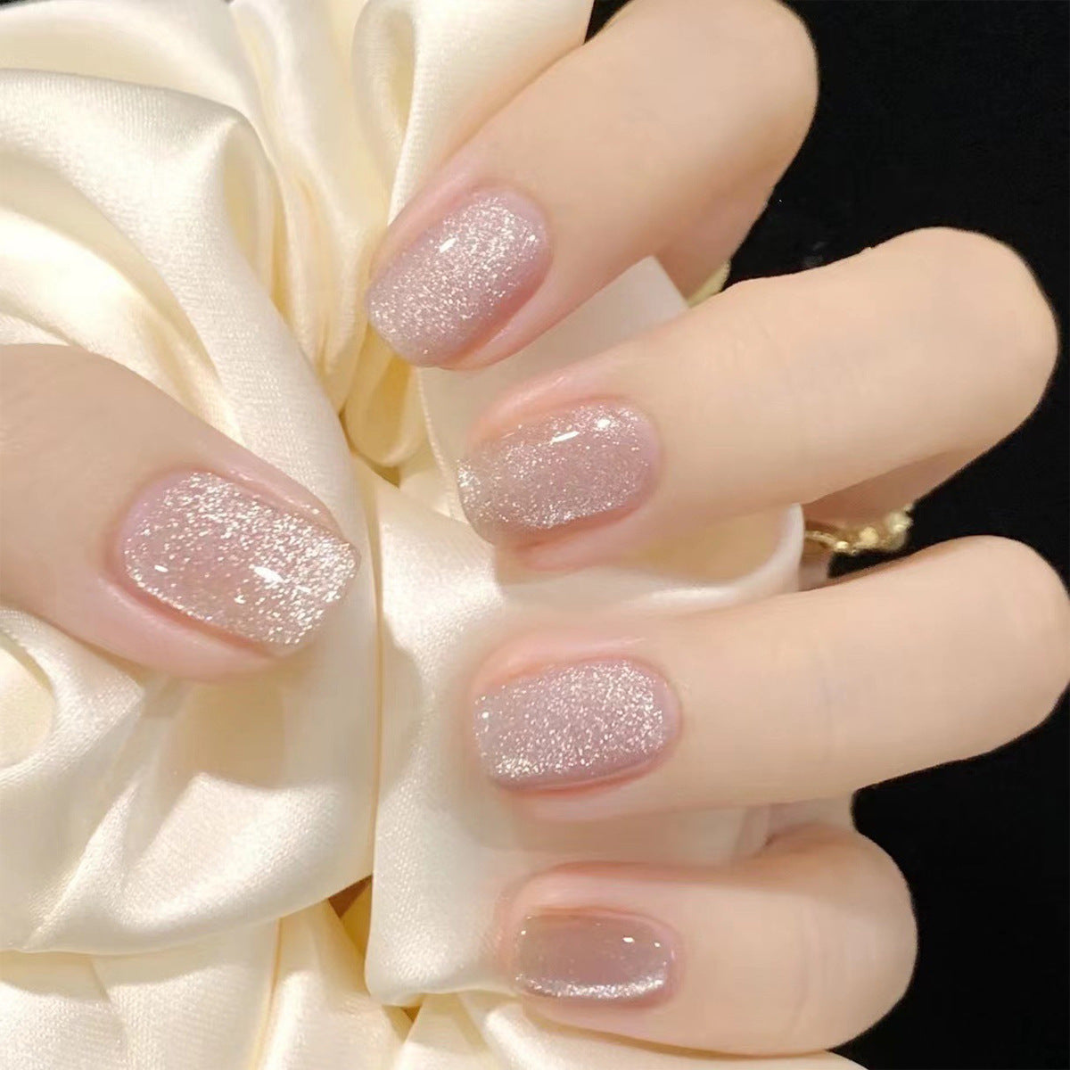 EYESFAV Shimmering Rose, PINK, Short, Square Press On Nails